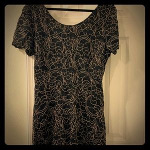 Black and Gold Lace Dress with Built-in Slip